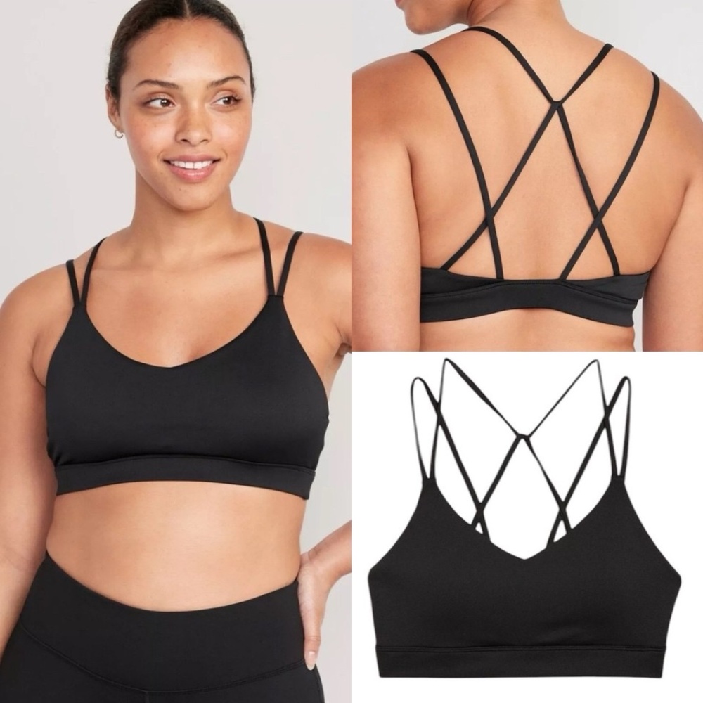 Old Navy Light Support Strappy Sports Bra - Black, XXL